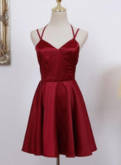Party Dress Over 58, Cute Straps Dark Red Mini Party Dress, Dark Red Short Homecoming Dress
