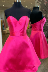 Formal Dresses Over 45, Cute Sweetheart Neck Short Hot Pink Prom Dress, Hot Pink Formal Graduation Homecoming Dress, Cocktail Dress