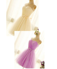 Evening Dress With Sleeves, Cute Sweetheart Neck Tulle Short Prom Dress, Pink Bridesmaid Dress