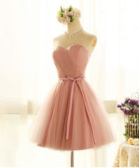 Evening Dress Open Back, Cute Sweetheart Neck Tulle Short Prom Dress, Pink Bridesmaid Dress
