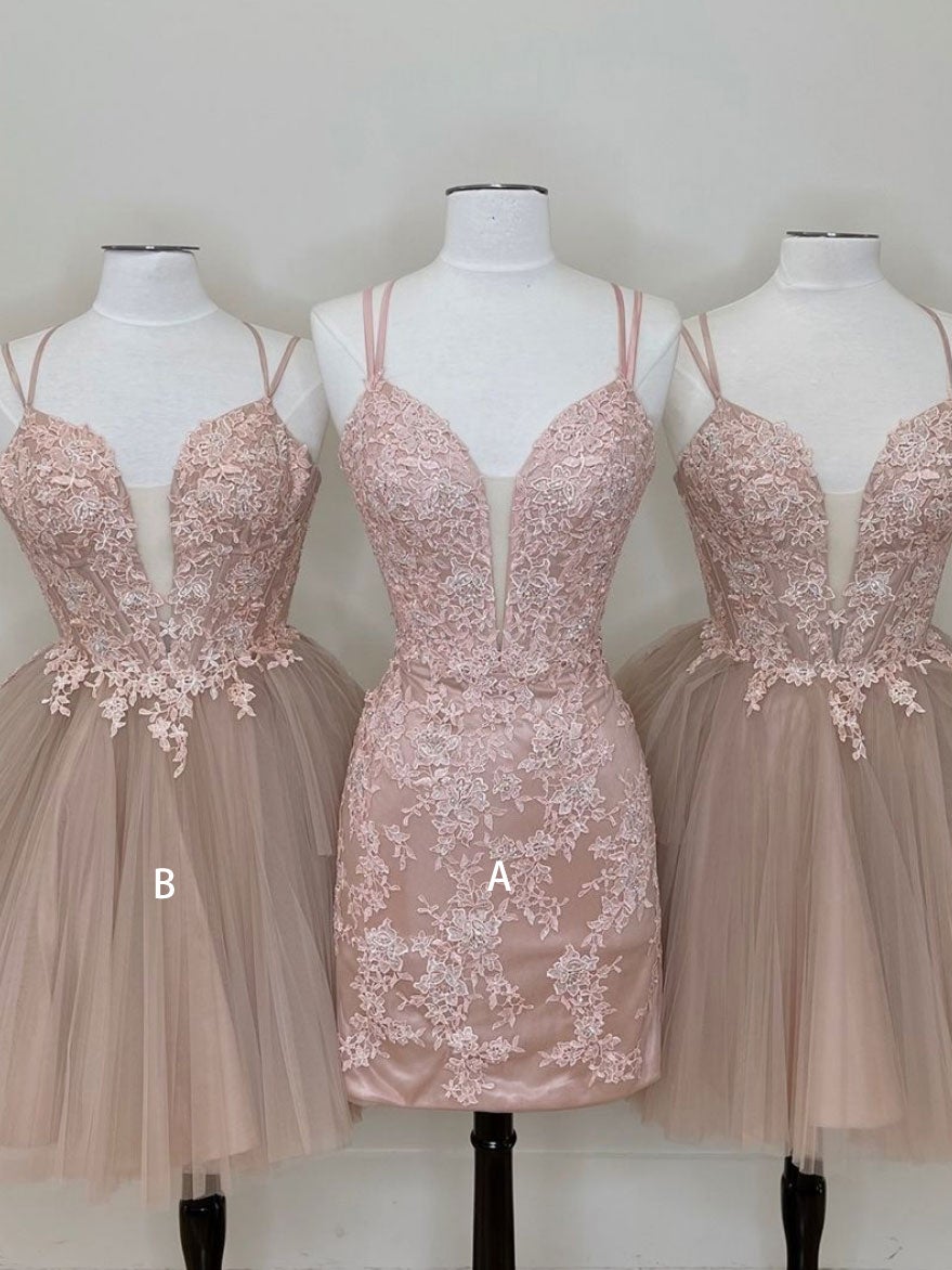 Prom Dress Style, Cute tulle pink lace short prom dress, cute lace homecoming dress