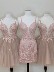 Prom Dress Style, Cute tulle pink lace short prom dress, cute lace homecoming dress