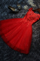 Evening Dress With Sleeve, Cute Tulle Short A-Line Prom Dress, Off the Shoulder Homecoming Party Dress