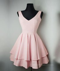Evening Dresses Suits, Cute v neck pink short prom dress. pink homecoming dress