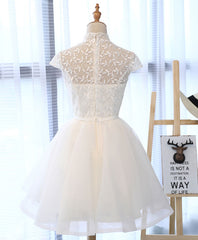 Evening Dresses Velvet, Cute White Lace Short Prom Dress, White Homecoming Dress