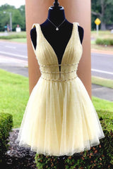 Homecoming Dress Shorts, Cute yellow tulle short prom dress, yellow homecoming dress