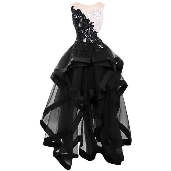 Wedding Guest, black lace appliques homecoming dresses elegant round collar sleeveless party dresses tulle high low homecoming dresses