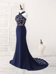 Party Dress Website, Dark Blue Lace Mermaid Long Prom Dress Mermaid Bridesmaid Dress