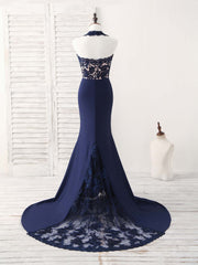 Party Dresses Website, Dark Blue Lace Mermaid Long Prom Dress Mermaid Bridesmaid Dress