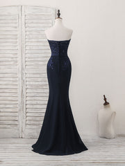 Prom Dress Modest, Dark Blue Sweetheart Mermaid Long Prom Dress, Dark Blue Evening Dress