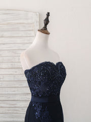 Prom Dress, Dark Blue Sweetheart Mermaid Long Prom Dress, Dark Blue Evening Dress