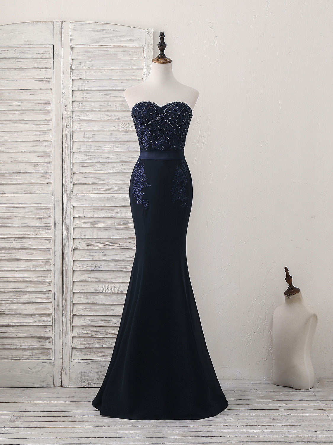 Prom Dress Emerald Green, Dark Blue Sweetheart Mermaid Long Prom Dress, Dark Blue Evening Dress