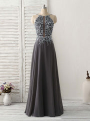 Formal Dresses Homecoming, Dark Gray Sequin Beads Long Prom Dress Backless Evening Dress