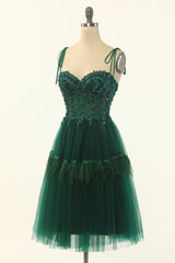 Bridesmaids Dresses Champagne, Dark Green A-line Short Tulle Party Dress