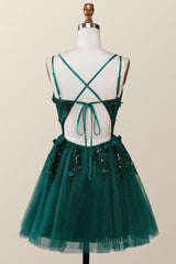 Tulle Dress, Dark Green Embroidered A-line Short Homecoming Dress