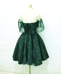 Party Dress Nye, Dark Green Lace Off Shoulder Short Party Dress, Lace Homecoming Dress