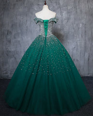 Party Dress Hijab, Dark Green Tulle Sweetheart Sparkle Party Dress, Sweet 16 Dress