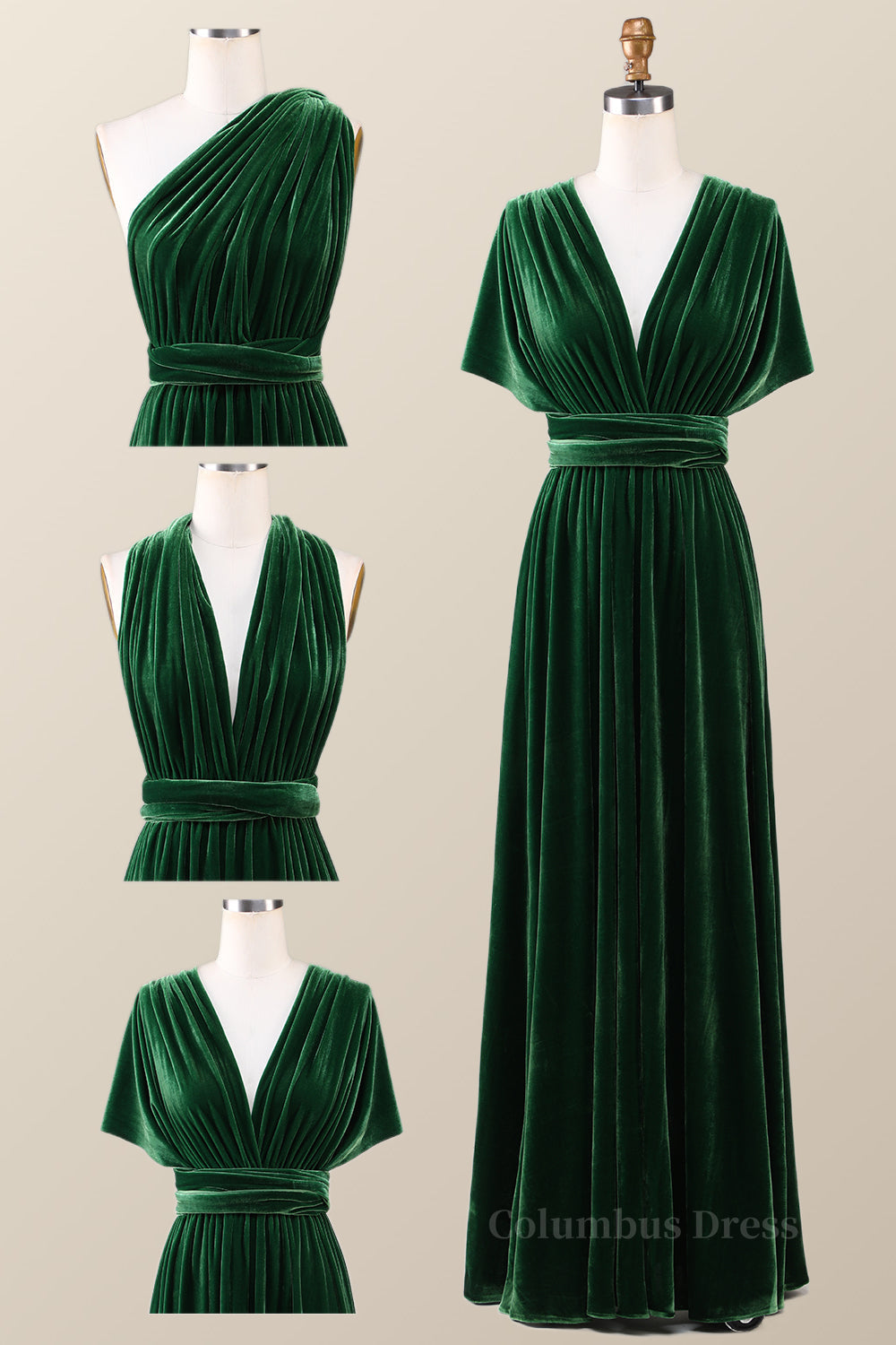 On Shoulder Dress, Dark Green Velvet Convertible Bridesmaid Dress