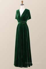 Cute Summer Dress, Dark Green Velvet Convertible Bridesmaid Dress