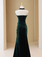 Bridesmaids Dresses Blush Pink, Dark Green Velvet Long Evening Dress Party Dress, A-line Green Bridesmaid Dress