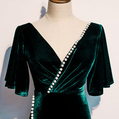 Prom Dress Pink, Dark Green Velvet Mermaid Slit V-neckline Formal Dress Party Dress, Long Evening Dresses