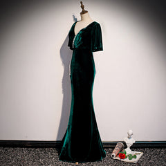 Prom Dresses Bodycon, Dark Green Velvet Mermaid Slit V-neckline Formal Dress Party Dress, Long Evening Dresses