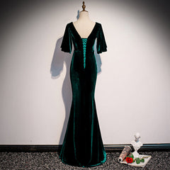 Prom Dress Bodycon, Dark Green Velvet Mermaid Slit V-neckline Formal Dress Party Dress, Long Evening Dresses