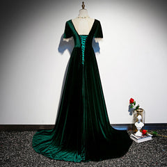 Wedding Dresses Vintage Lace, Dark Green Velvet Short Sleeves A-line Bridesmaid Dresses, A-line Wedding Party Dress Prom Dress