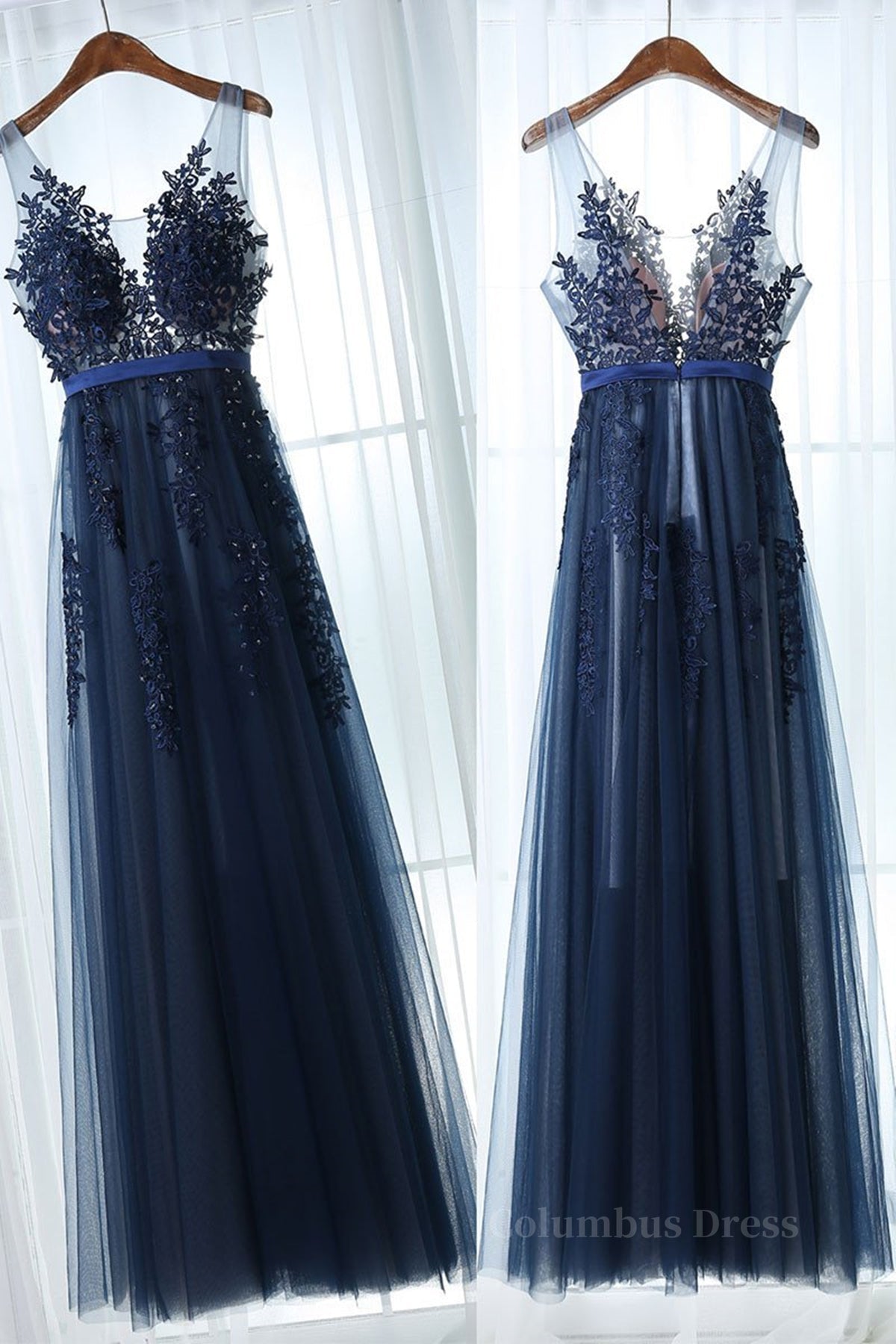 Party Dress Modest, Dark Navy Blue Lace Prom Dresses, Dark Navy Blue Lace Formal Bridesmaid Dresses