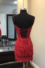 Bridesmaid Dresses Different Colors, Dark Red Corset Tight Short Homecoming Dress with Appliques