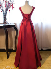 Champagne Prom Dress, Dark Red Lace Long Junior Prom Dress, Lace Top Party Dress
