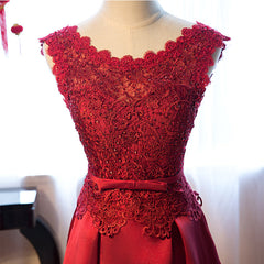 Blue Gown, Dark Red Lace Long Junior Prom Dress, Lace Top Party Dress