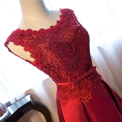 Ballgown, Dark Red Lace Long Junior Prom Dress, Lace Top Party Dress