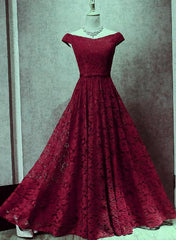 Homecoming Dress 2031, Dark Red Lace Off Shoulder Bridesmaid Dress, Long Prom Dress
