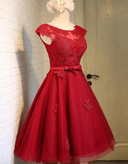 Homecomming Dress With Sleeves, Dark Red New Homecoming Dress , Charming Short Formal Dress