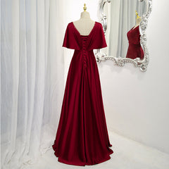 Wedding Dresses Sexy, Dark Red Satin A-line Floor Length Evening Dress, Wine Red Wedding Party Dresses