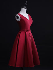 Party Dress Beige, Dark Red Satin Short Homecoming Dress, Lovely Bridesmaid Dress