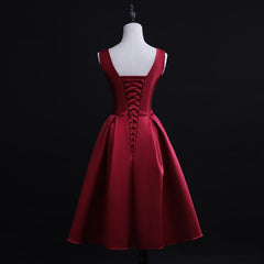 Spring Dress, Dark Red Satin Short Homecoming Dress, Lovely Bridesmaid Dress