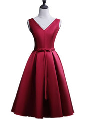 Party Dress Brown, Dark Red Satin Short Homecoming Dress, Lovely Bridesmaid Dress
