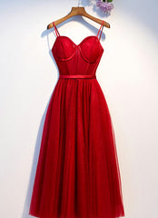 Wedding Dresses Nearby, Dark Red Tulle Sweetheart Straps Wedding Party Dress, Red Homecoming Dress Prom Dress