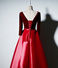 Prom Dresses Ballgown, Dark Red Velvet and Satin V-neckline Long Prom Dresses Evening Dress, Red Bridesmaid Dresses