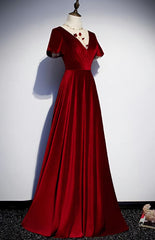 Homecoming Dress 2024, Dark Red Velvet  Long Prom Dress, Charming Formal Gown