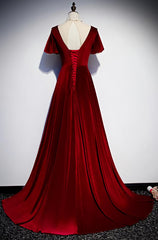 Homecoming Dresses Formal, Dark Red Velvet  Long Prom Dress, Charming Formal Gown