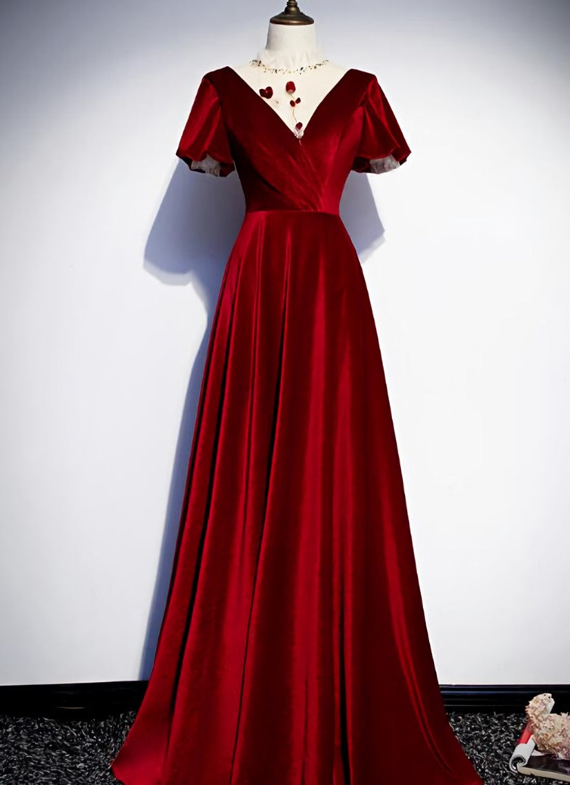 Homecoming Dresses 2031, Dark Red Velvet  Long Prom Dress, Charming Formal Gown