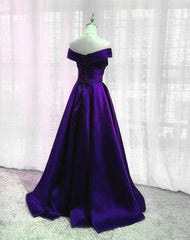Black Lace Dress, Simple Off Shoulder Satin Long Prom Dress, Dark Purple Party Dress