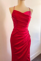 Formal Dresses With Sleeves For Weddings, Straps Red Ruched Mermaid Long Formal Dress