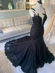 Wedsing Dresses With Sleeves, Black Wedding Dress, Gothic Wedding Dress, Mermaid Black Dress, A Line Wedding Dress, Black Lace Wedding Dress, Illusion Back Wedding Dress