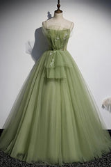 Dress Short, Green Tulle Long Sweet 16 Prom Dress Formal Dress, Evening Gown