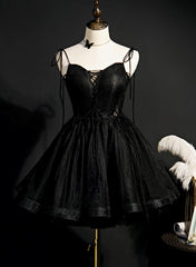 Evening Dress Cheap, Black Straps Tulle Short Homecoming Dress, Prom Dress, Little Black Party Dresses