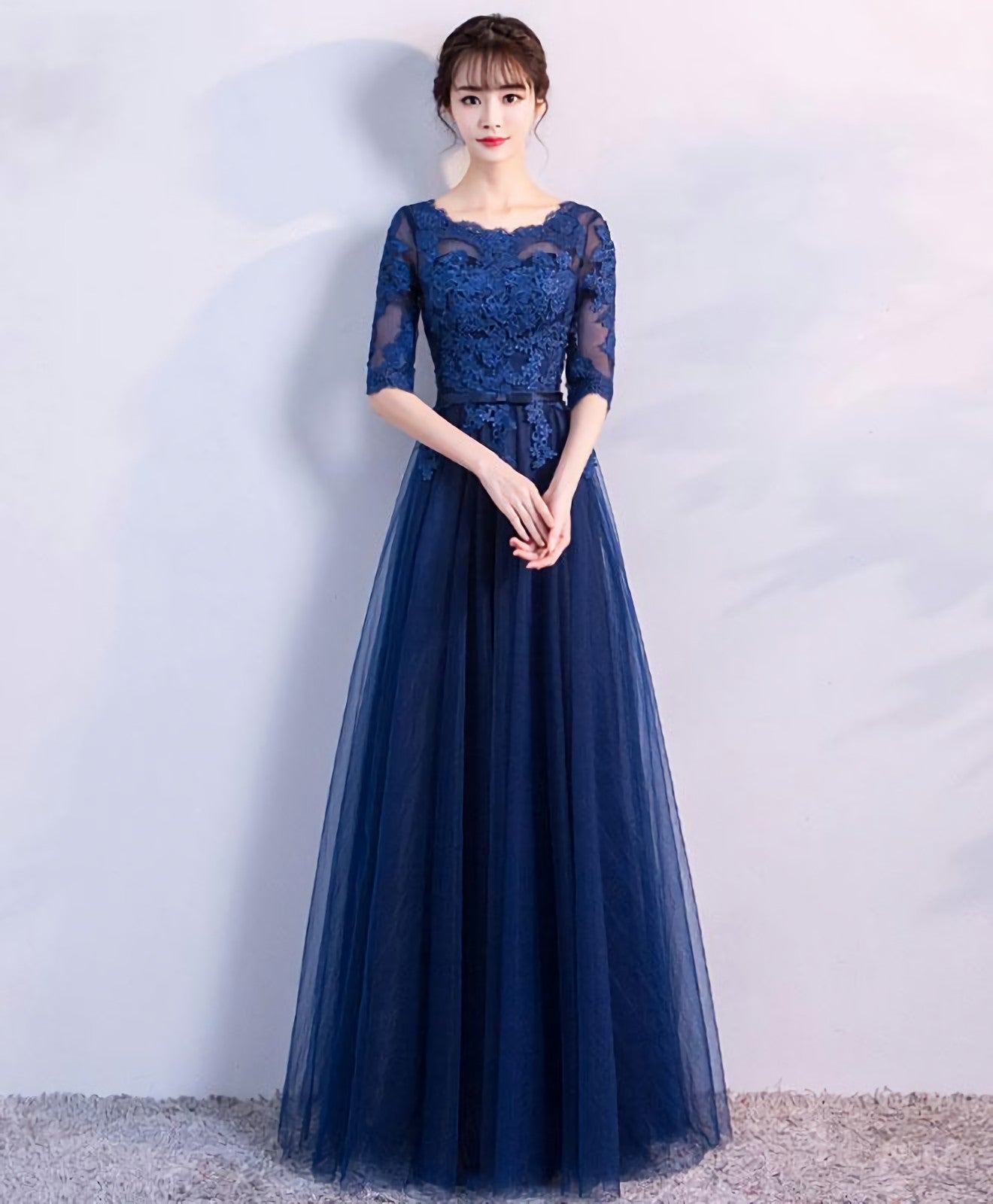 Prom Dresses Designer, Blue Tulle Lace Long Prom Dress, Lace Evening Dress
